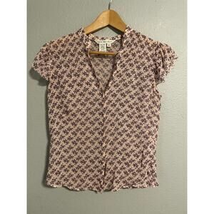 Vintage Max Studio Womens Top Medium Pink Floral Silk Chiffon Sheer Fairy Y2K